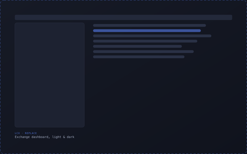 Placeholder screen — replace with the LCX exchange dashboard, light and dark